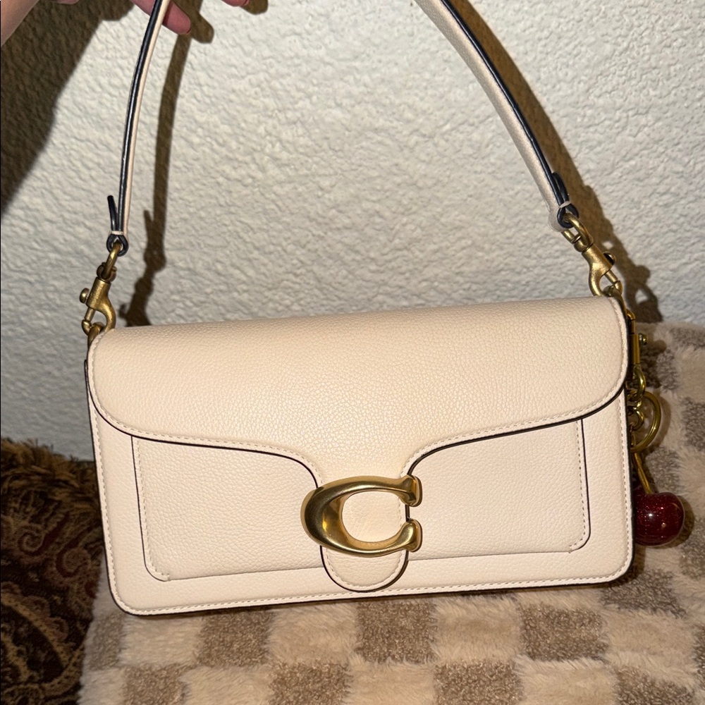 Coach Beige Leather Shoulder Bag with Gold Accents